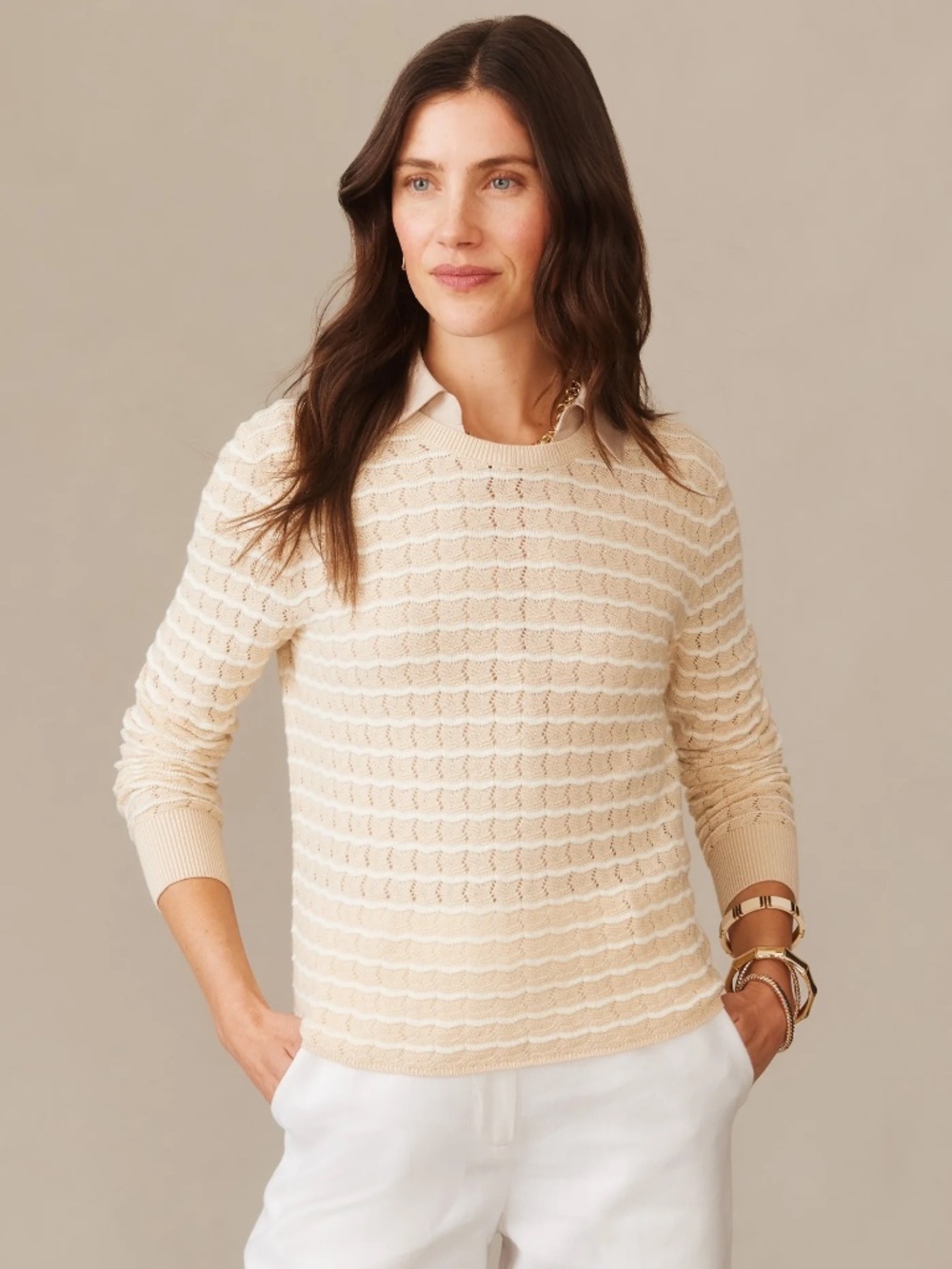NEW! J.McLaughlin Brenna Sweater Stripe Oatmeal/Off-White Long Sleeve XS $228